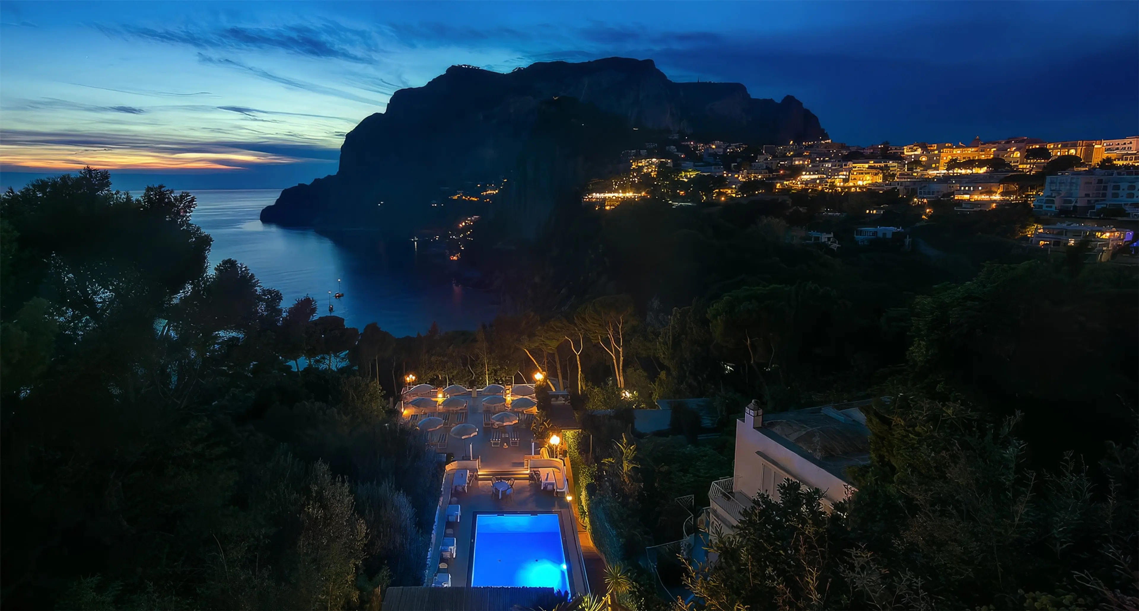 Panoramic view over the Faraglioni from L'Agave in Capri