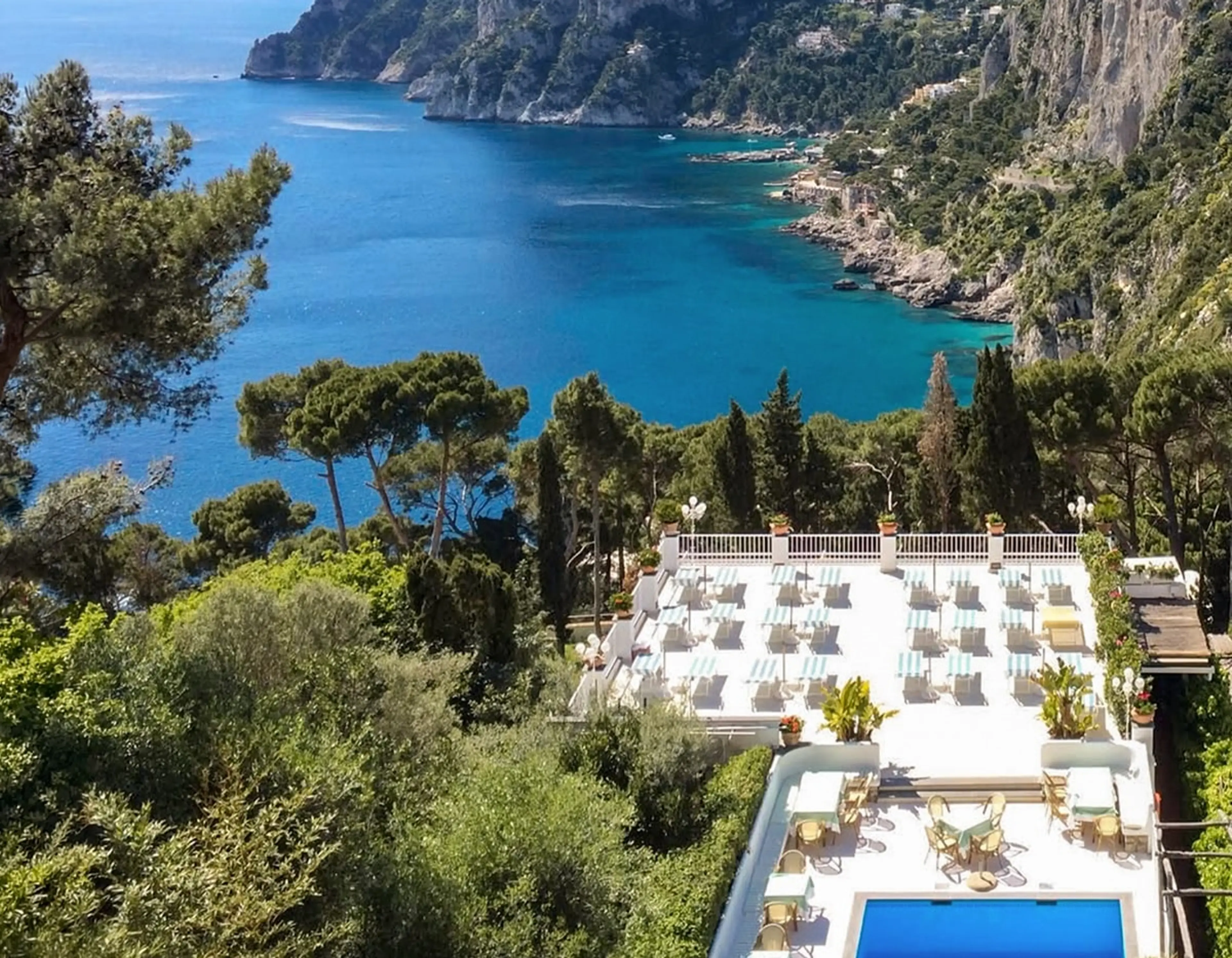 Panoramic view over the Faraglioni from L'Agave in Capri