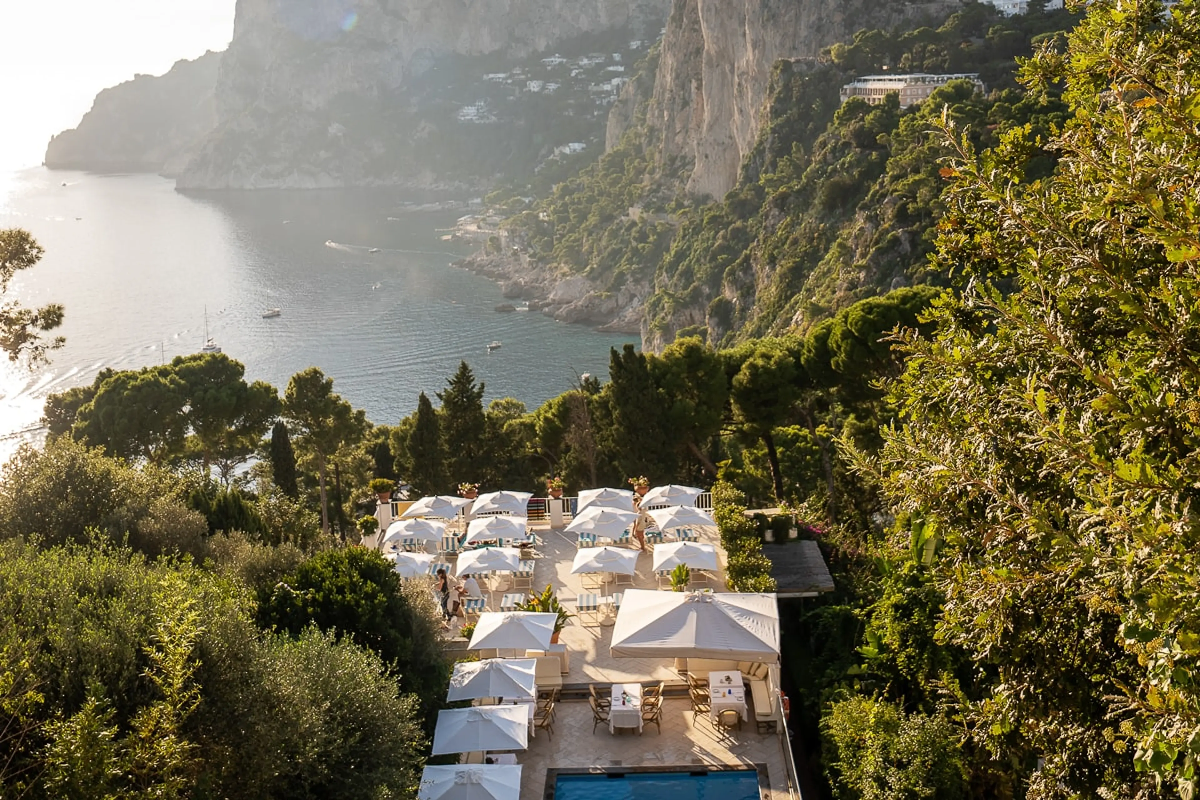 Panoramic view over the Faraglioni from L'Agave in Capri