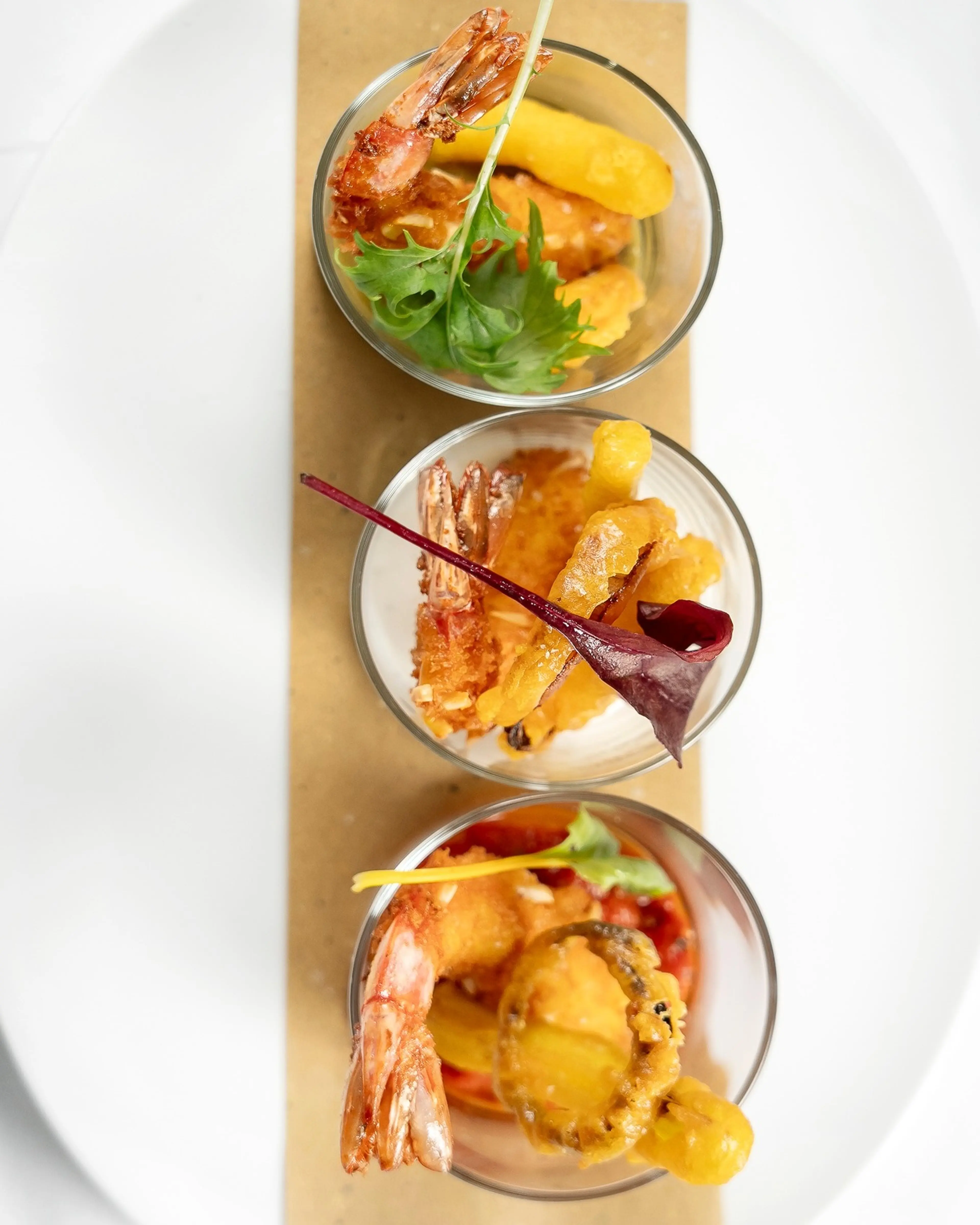 Trio of shrimp tempura starters