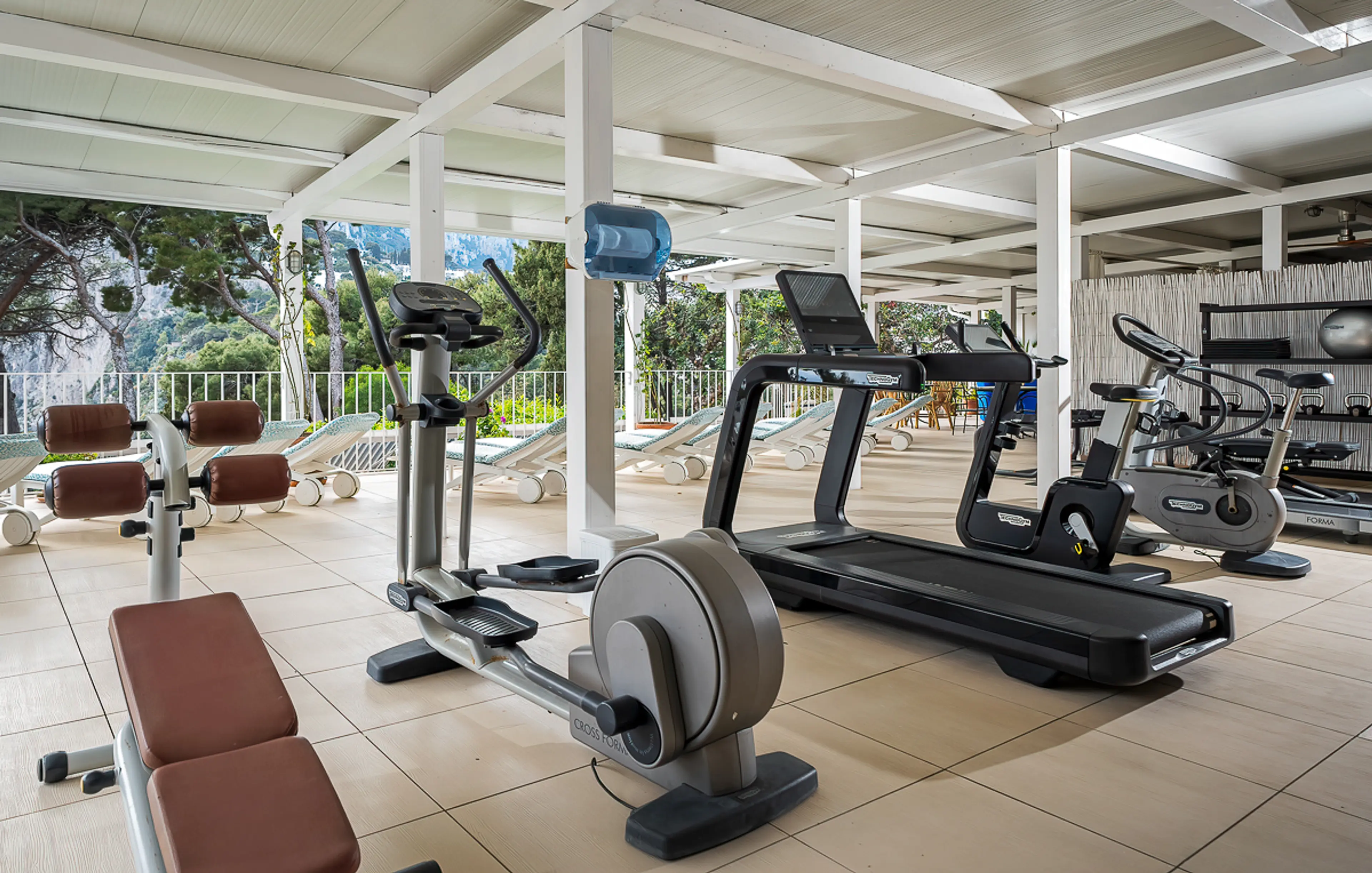 Technogym fitness room with sea view
