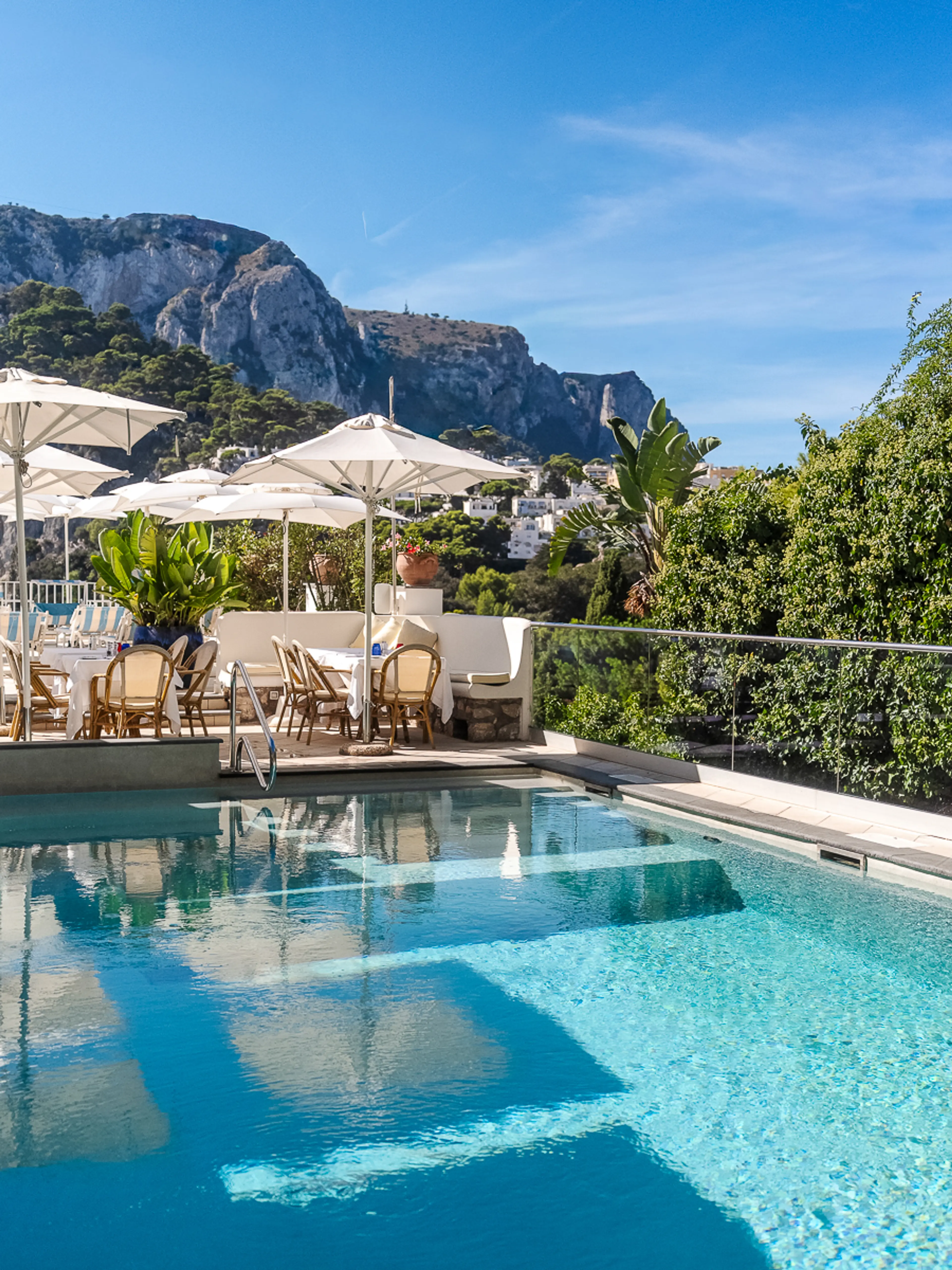 Hotel pool with view of Monte Solaro